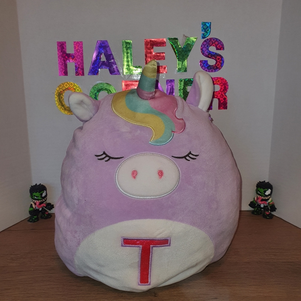 Kellytoy Squishmallows Monogrammed Letter 'T' Purple Unicorn Plush 12in